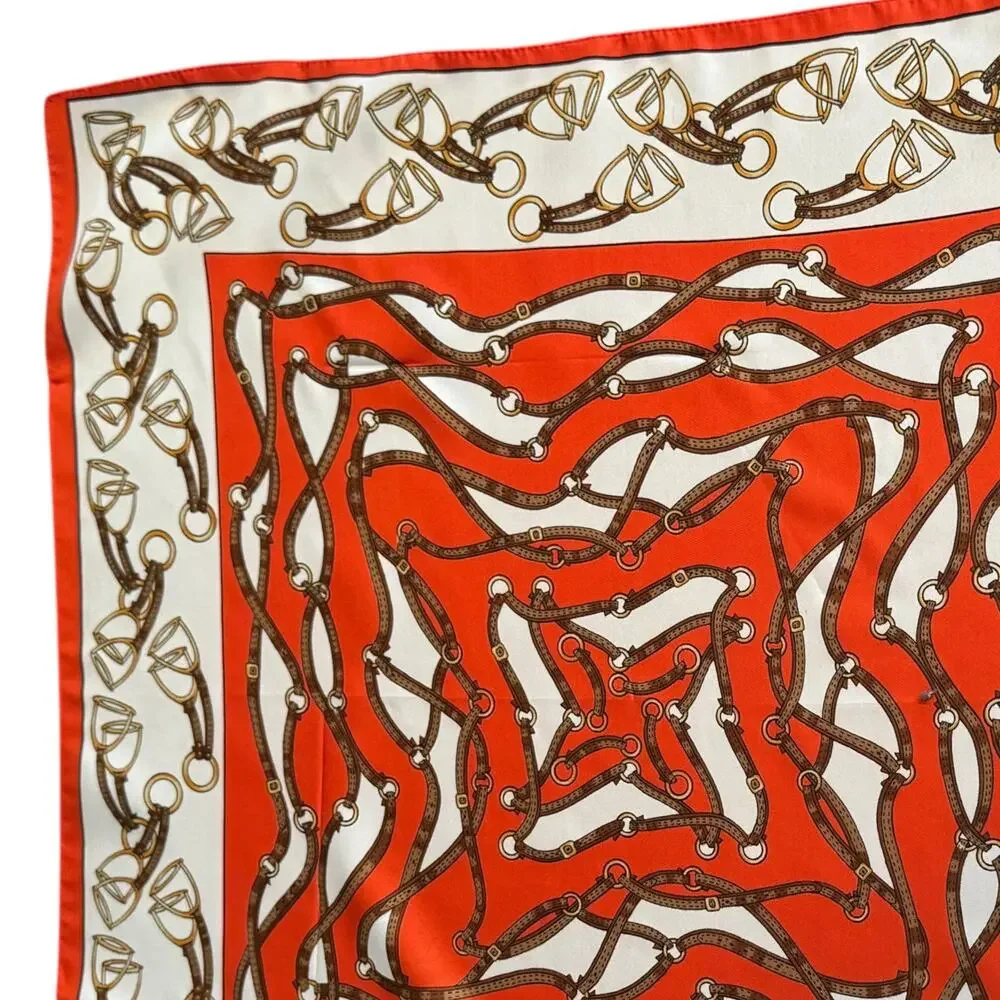 Kayser Vtg Made in Italy Red White Equestrian Themed Square Neck Scarf